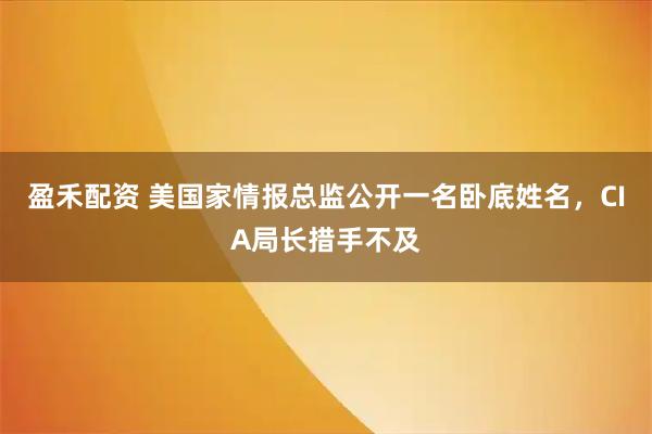 盈禾配资 美国家情报总监公开一名卧底姓名，CIA局长措手不及