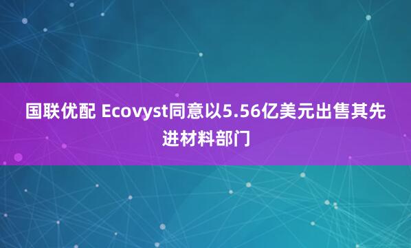 国联优配 Ecovyst同意以5.56亿美元出售其先进材料部门